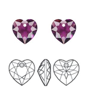 Drop 2pk amethyst, Crystal Passions® 10.5mm pendant heart cut 6432