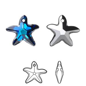 Drop 1pk crystal Bermuda blue P, Crystal Passions® 17x16mm pendant starfish 6721