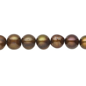 Freshwater pearl 1pkg1, semi-round, 15 inch dark iris gold 7-8mm cultured