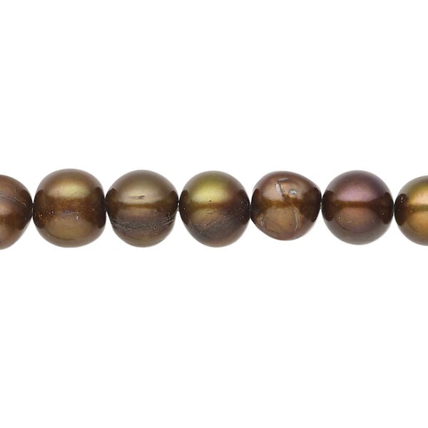 Freshwater pearl 1pkg1, semi-round, 15 inch dark iris gold 7-8mm cultured image number 0