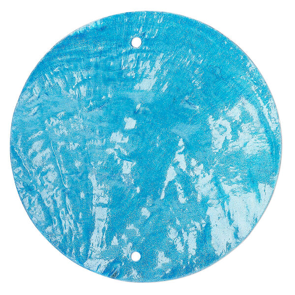 Wind chime component capiz shell 20pk 50mm double-drilled flat round, translucent blue dyed image number 0