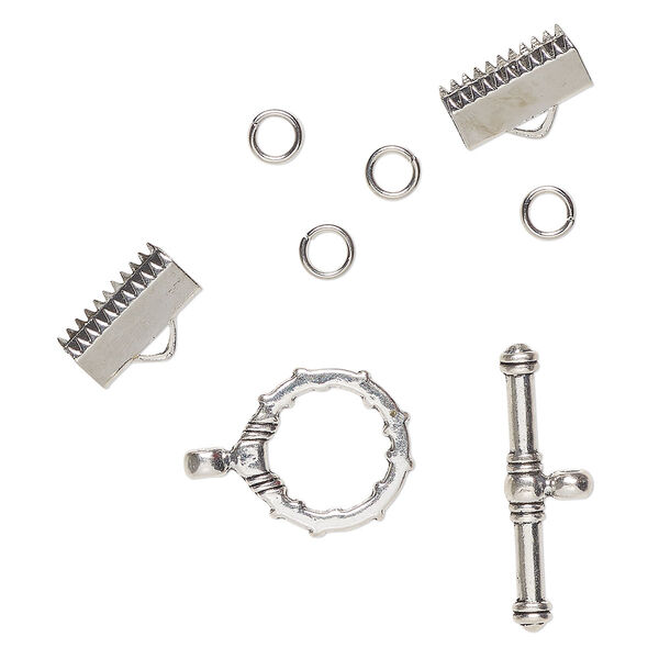 Clasp, toggle, "pewter" (zinc-based alloy) and steel, pkg/2, 17mm and 13.5x5mm, silver finish. image number 0