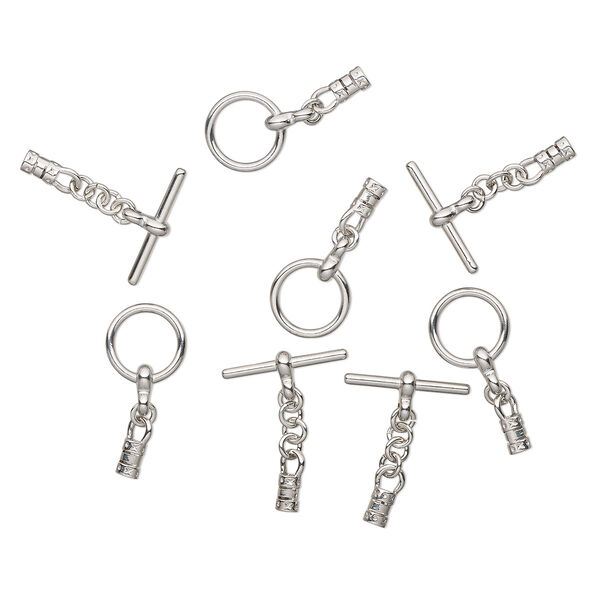 Clasp, toggle, silver-finished steel, 12mm round with crimp ends, 2.2mm inner diameter. Sold per pkg of 4. image number 0