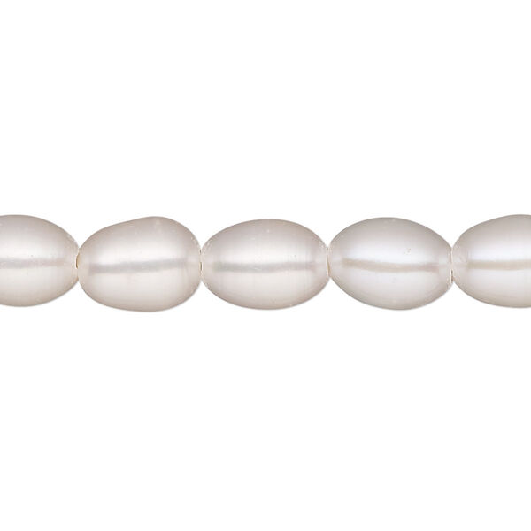 Pearl, White Lotus™, cultured freshwater (bleached), white, 7-8mm rice, C grade, Mohs hardness 2-1/2 to 4. Sold per 15-1/2" to 16" strand. image number 0
