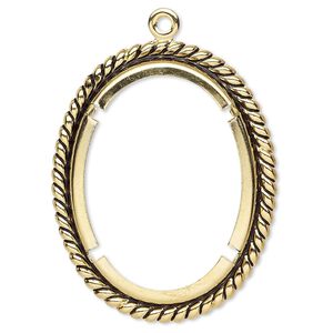 Focal, antique gold-plated brass, 48x39mm rope edge oval with 40x30mm oval setting. Sold per pkg of 10.