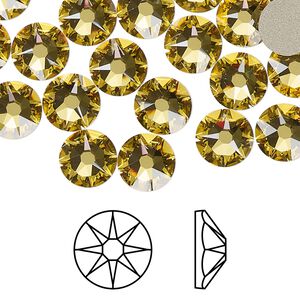 Flat back 12pk light topaz foil back, Crystal Passions® 8.412-8.672mm rose round SS40 2088