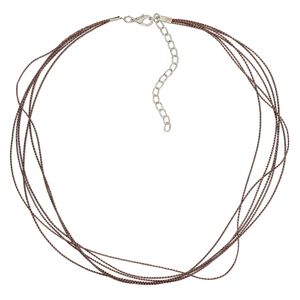 Necklace cord, 5-6 strand, polyester with silver-finished steel and "pewter" (zinc-based alloy), brown, 0.8mm wide, 16 inches with 2-1/2 inch extender chain and lobster claw clasp. Sold per pkg of 10.