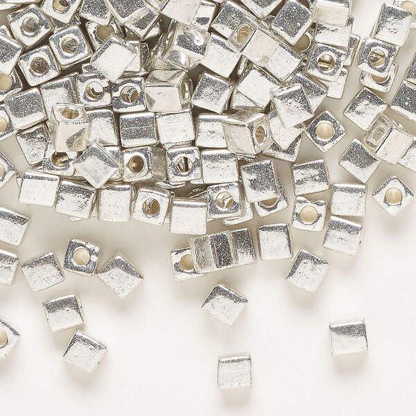 Seed bead, Miyuki 1pkg10g, glass, 3.5-3.7mm square, opaque metallic silver (SB-1051) image number 0