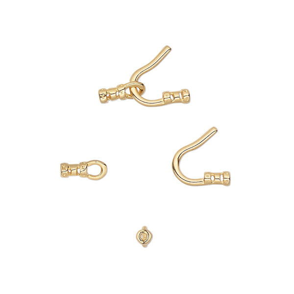Clasp, hook-and-eye, gold-plated brass, 13x9mm with crimp ends. Sold per pkg of 10. image number 0