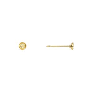 Earstud 1pkg100 gold-plated, 3mm cup / 3-5mm round glue-in setting, stainless steel 50 pair