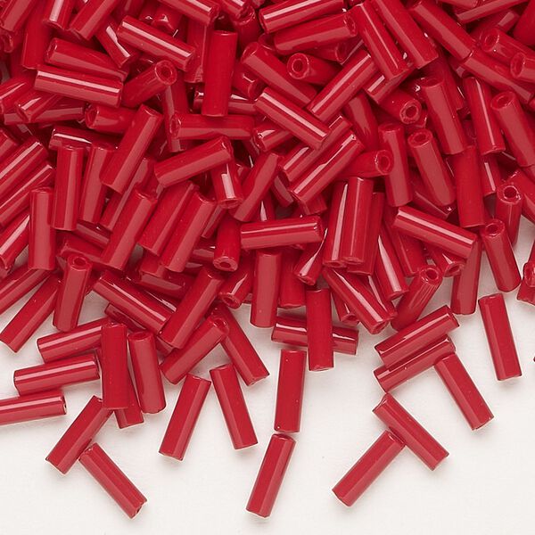 Bead, Preciosa Ornela Czech glass, bugle bead, pkg/50g, #3, opaque ruby red, (93210). image number 0