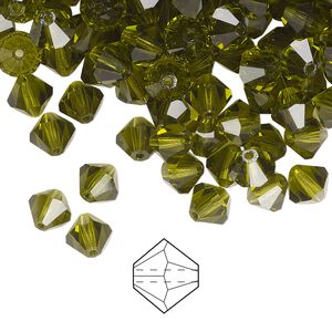 Bead 144pk olivine, Preciosa Czech crystal 6mm bicone