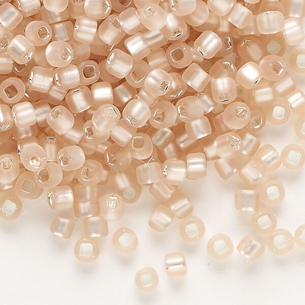 Seed bead, Dyna-Mites™, glass, silver-lined translucent matte light pink, #6 round with square hole. Sold per 40-gram pkg. image number 0