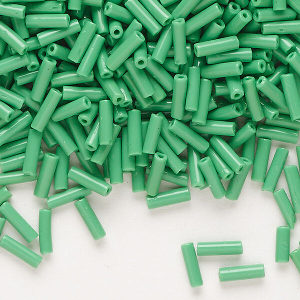 Bead, Preciosa Ornela Czech glass, bugle bead, pkg/500g, #3, opaque green, (53250). image number 0