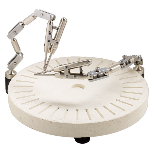 Rotating soldering table, ceramic / stainless steel / rubber / anodized steel, 8-3/4 x 1-inch round solder block / 9 x 8 x 1-1/2 inch table / 11x1-1/4 inch third hand. Sold per 5-piece set. image number 0