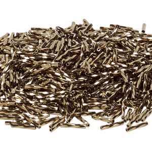 Bead, Miyuki, bugle bead, glass, pkg/50 g, 12x2mm center-drilled twisted, opaque dark gold, (TW-457).