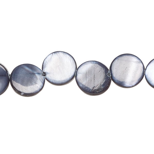 Mother-of-pearl shell 1pkg1, top-drilled flat round bead 15 inch blue steel 9-10mm image number 0