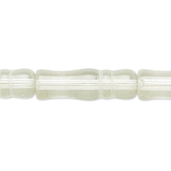 Bead, glass, pale green, 25x6mm-26x8mm textured round tube. Sold per 15-inch strand. image number 0