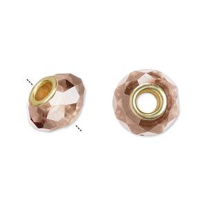 Bead, Dione®, glass and gold-finished brass grommets, medium purple, 13x9mm-14x10mm faceted rondelle, 4.5mm hole. Sold individually.