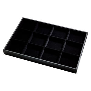 Display tray, leatherette and velveteen, black, 13-3/4 x 1-1/4 x 9-1/2 inches with 12-compartment insert. Sold individually.