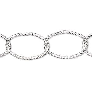 Chain 1pkg1 silver-plated oval, 14mm twisted, brass 5 foot unfinished