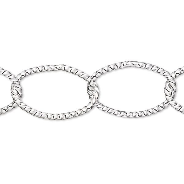 Chain, silver-plated brass, 21x14mm twisted oval. Sold per pkg of 5 feet. image number 0