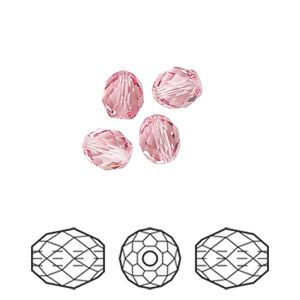 Bead 4pk light rose, Crystal Passions® 7x6mm olive briolette 5044