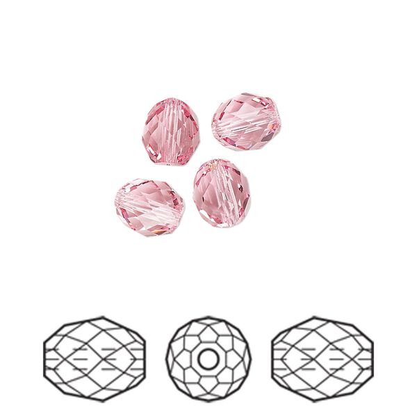 Bead 4pk light rose, Crystal Passions® 7x6mm olive briolette 5044 image number 0