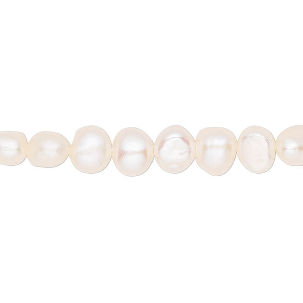 Pearl, cultured freshwater (bleached), white, 5-8mm flat sided potato, D grade, Mohs hardness 2-1/2 to 4. Sold per 15-1/2" to 16" strand. image number 0