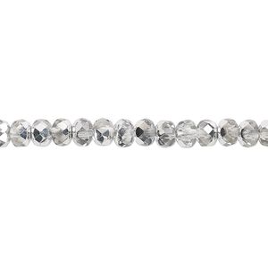 Bead, Czech fire-polished glass, metallic silver, 5x4mm faceted rondelle. Sold per pkg of 1,200 (1 mass).