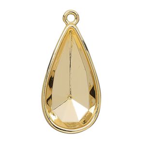Focal, Almost Instant Jewelry®, gold-finished "pewter" (zinc-based alloy), 33x18mm teardrop with 30x15mm teardrop glue-in setting (4322). Sold individually.