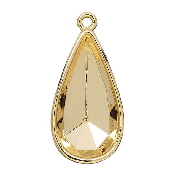 Focal, Almost Instant Jewelry®, gold-finished "pewter" (zinc-based alloy), 33x18mm teardrop with 30x15mm teardrop glue-in setting (4322). Sold individually. image number 0