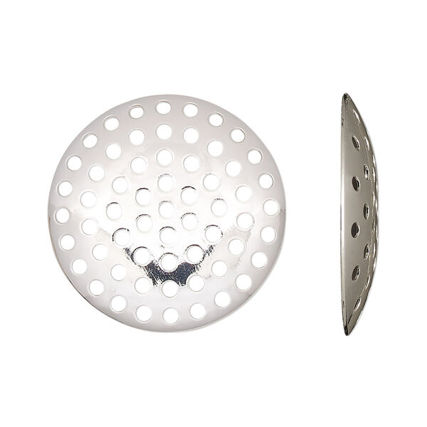 Component, silver-plated brass, 25mm perforated disc. Sold per pkg of 10. image number 0