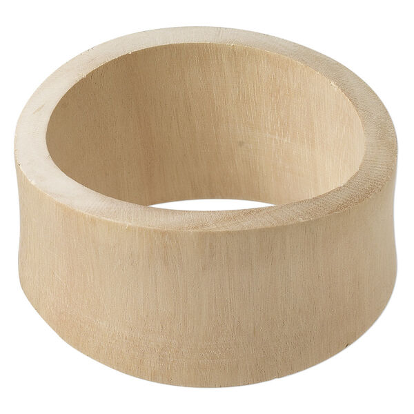 Bracelet, bangle, wood (natural), 30-40mm wide wavy band, 8 inches. Sold individually. image number 0