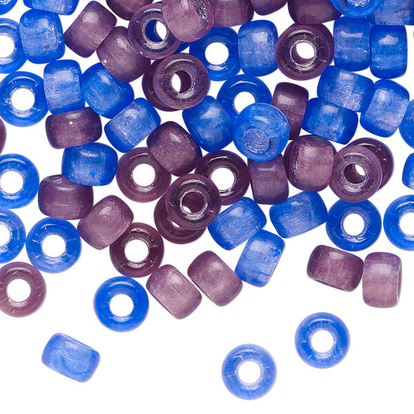 Bead mix, Czech pressed glass, translucent purple and blue, 6x4mm crow. Sold per 1-ounce pkg, approximately 150 beads. image number 0