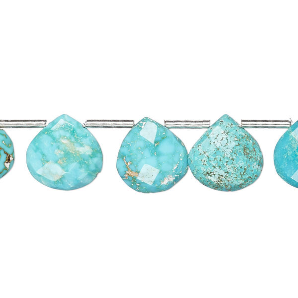 Imperial crown turquoise 1pkg16, hand-cut top-drilled faceted puffed teardrop bead natural C grade, 8-10mm image number 0
