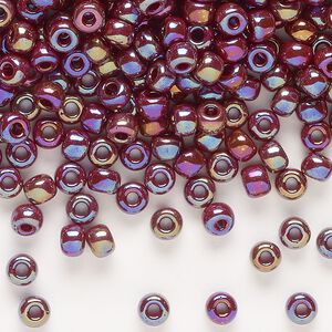 Seed bead, Miyuki, glass, pkg/250g, #6 rocaille, opaque rainbow currant (RR-3470).