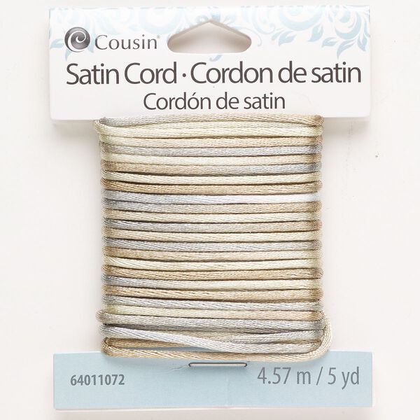 Cord, satin, brown / silver / tan, 2mm round. Sold per pkg of 5 yards. image number 0