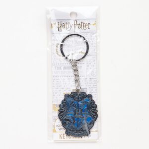Steel / enamel 1pkg1, Hogwarts™ keychain / "DRACO, DORMIENS NUNQUAM, TITLLANDUS" silver-finished / blue 4 inch 50mm