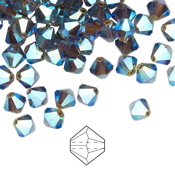 Bead 24pk black diamond AB 2X, Preciosa Czech crystal 6mm bicone image number 0