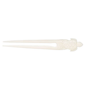 Hair stick, bone (bleached), pkg/1, 6 to 6-1/2 inches with turtle.