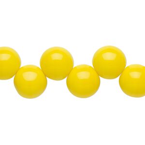 Bead, Preciosa, Czech pressed glass druk, opaque yellow, 10mm top-drilled round. Sold per pkg of 10.
