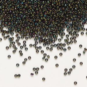 Seed bead, Miyuki, glass, pkg/250g, #15 rocaille, opaque metallic iris forest green (RR-453).