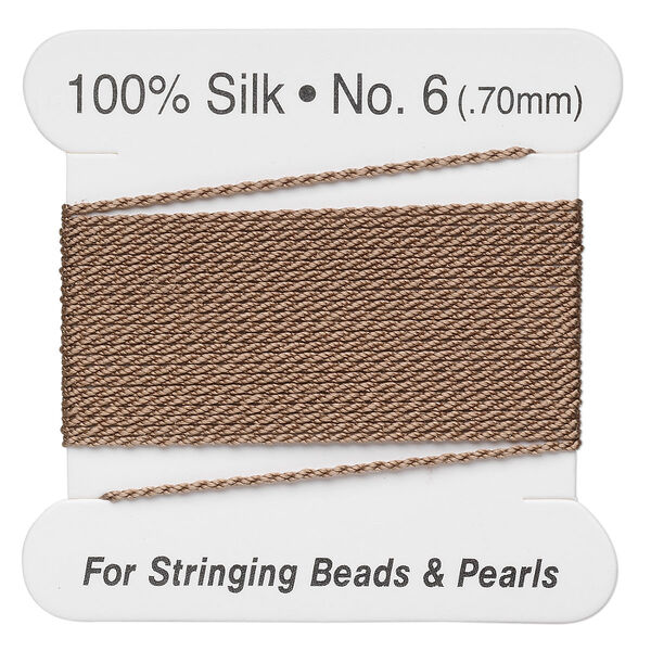 Thread, silk, beige, size #6. Sold per 2-meter card. image number 0