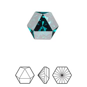 Fancy stone 1pk emerald foil back, Crystal Passions® 16x14mm prismatic hexagon 4699