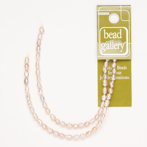 Pearl cultured freshwater 1pk 3-4mm rice, pink satin C- grade, 12 inch dyed image number 0