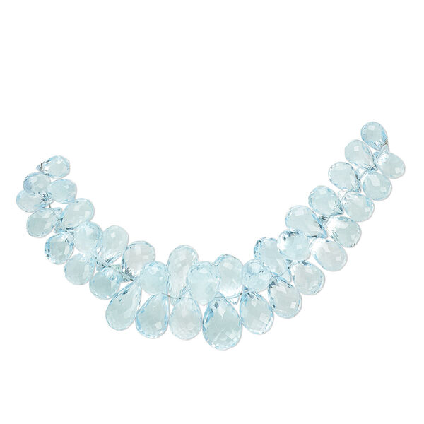 Bead, sky blue topaz (irradiated), 7x5mm-10x7mm graduated hand-cut faceted briolette, B+ grade, Mohs hardness 8. Sold per 4-inch strand, approximately 35 beads. image number 0