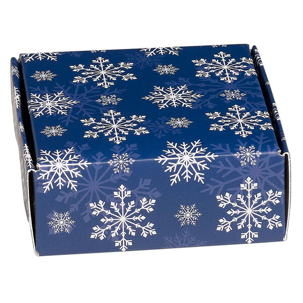 Box, paper, dark blue and white, 3x3x1-inch unassembled square with snowflake design. Sold per pkg of 10. image number 0