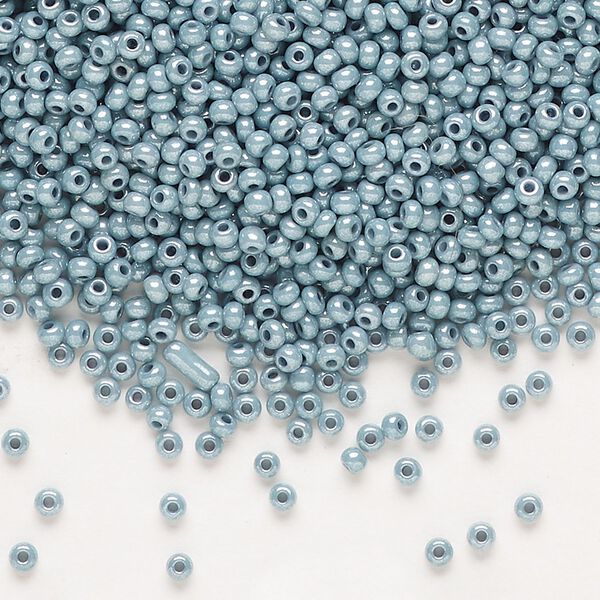 Seed bead, Preciosa Ornela Czech glass, pkg/500g, #11 rocaille, opaque blue luster chalkwhite, (46035). image number 0