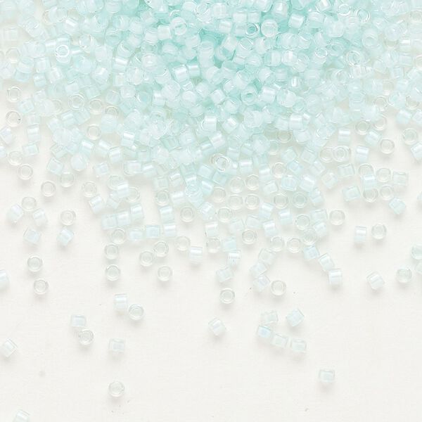 Seed bead, Delica®, glass, pkg/7.5g, #11 round, translucent aqua mist-lined luster crystal clear (DB-0078). image number 0